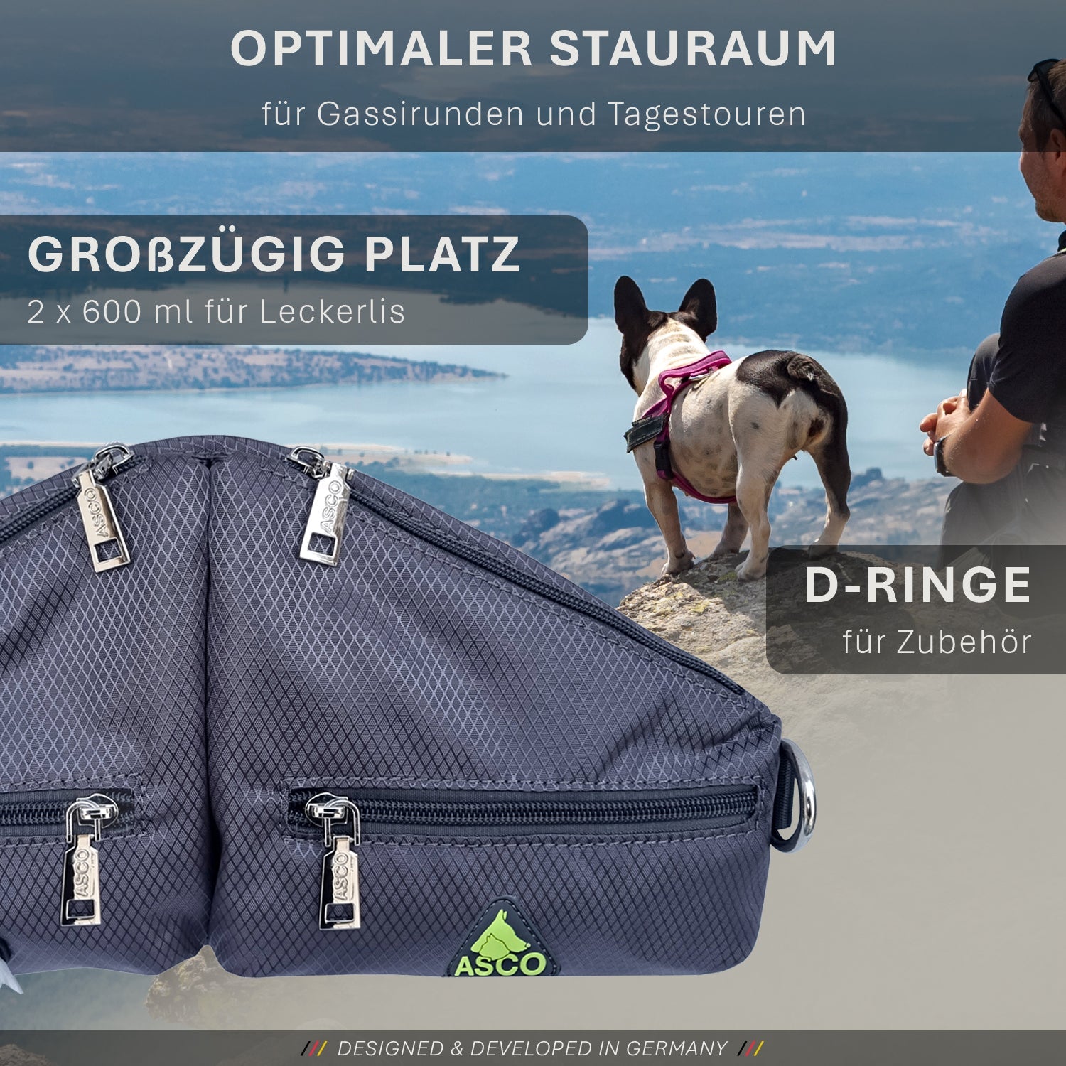 Leckerlibeutel Duo für Hunde mit 2 Leckerlitaschen